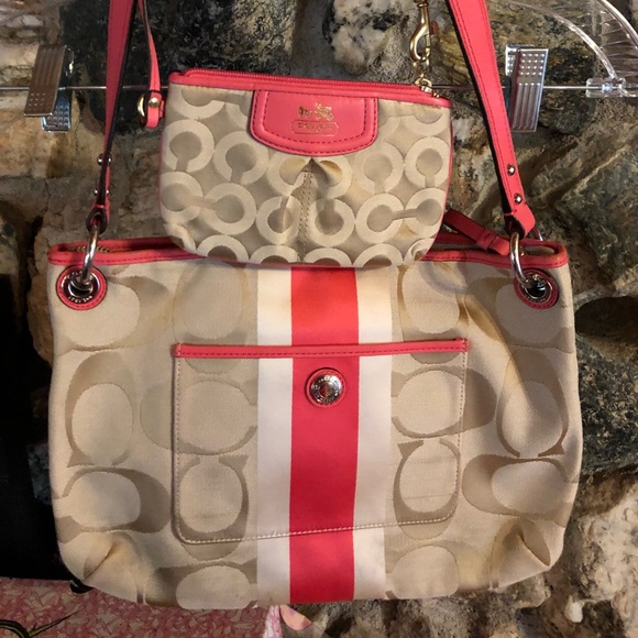 Coach Bags Brown Tan Bright Pink Coach Bag With Wristlet Poshmark